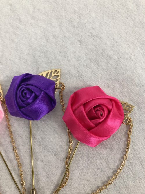Rose Lapel Pins with Gold Coloured Leaf and Chain