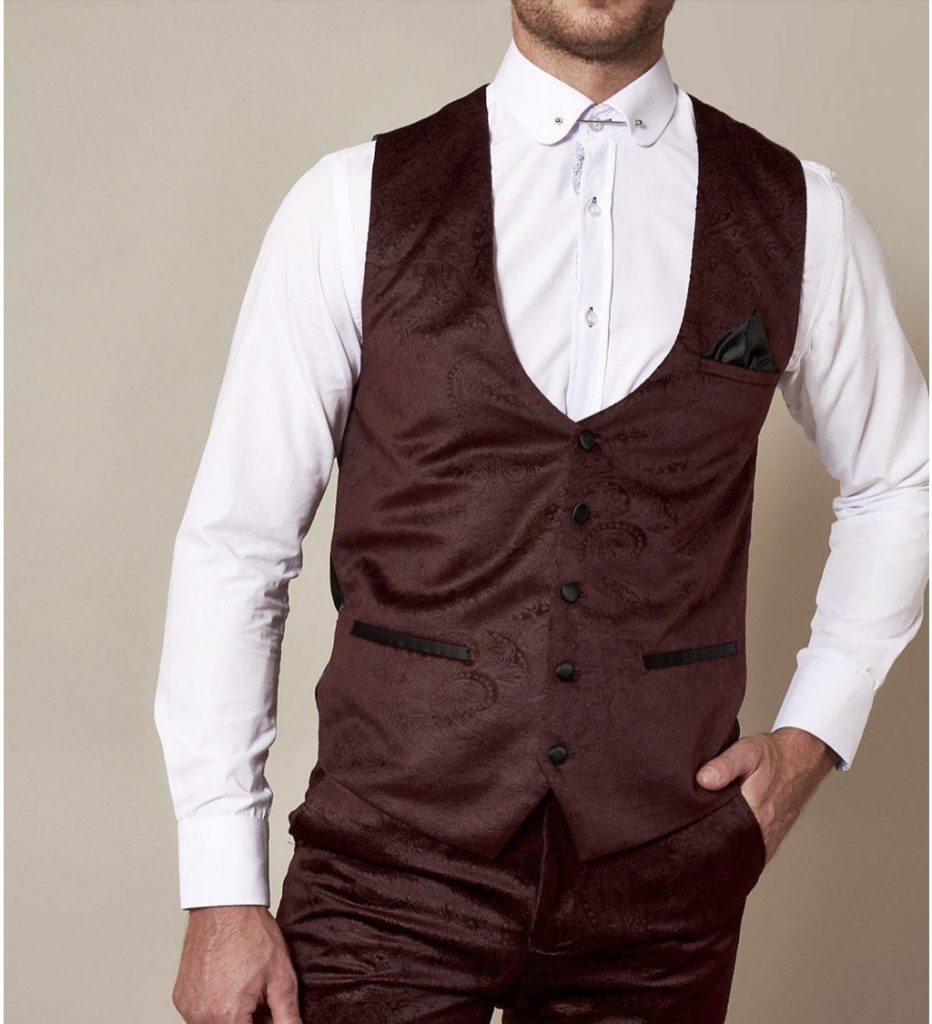 Marc Darcy Wine Simon Velvet Jacquard Waistcoat