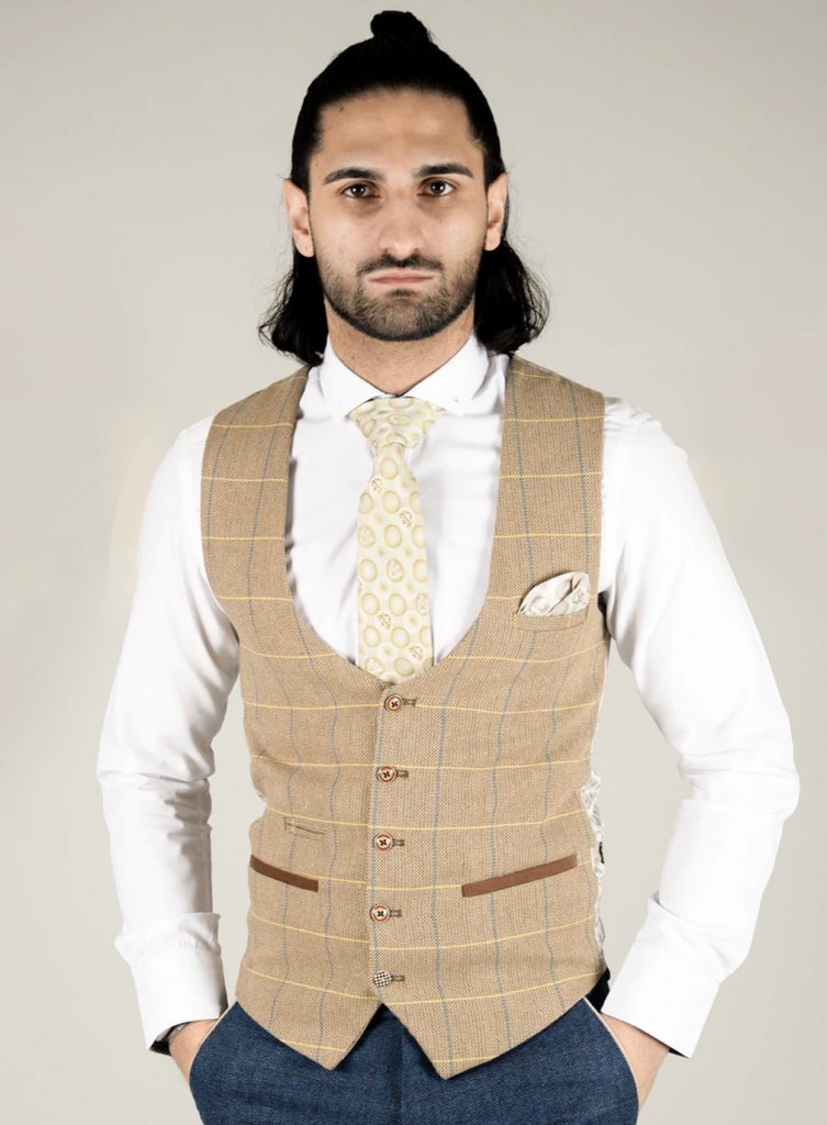 Marc Darcy DX7 Oak Tweed Checked Waistcoat