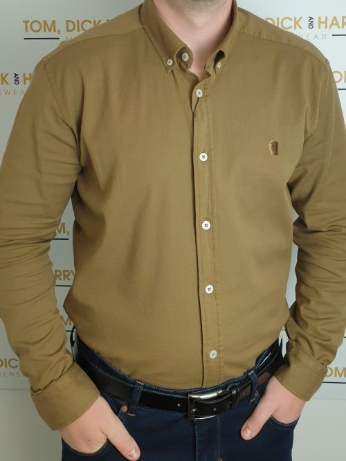 Remus Uomo Ashton Slim Fit Cotton Stretch Shirt in Tan