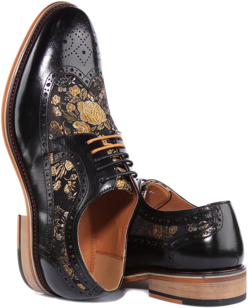 Justin Reess Ross Floral Brogues in Black