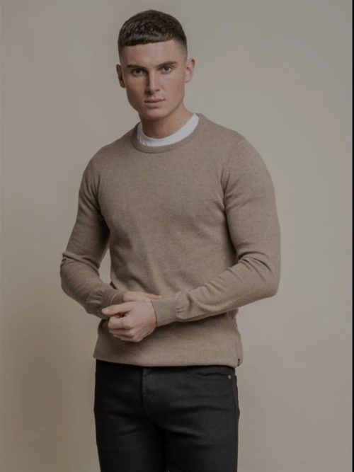 HOUSE OF CAVANI CREWNECK KNIT JUMPER-FAWN