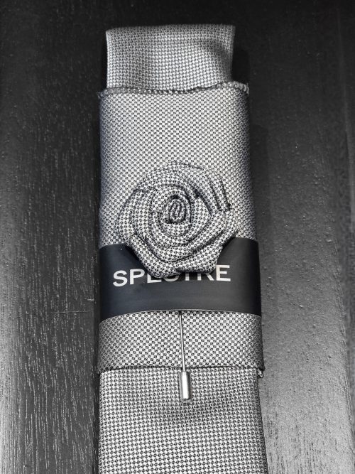 Spectre Silver Tie Set & Flower Lapel Pin