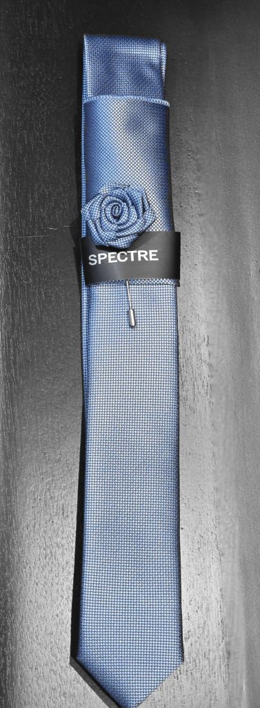 SPECTRE BLUE TIE SET & FLOWER LAPEL PIN