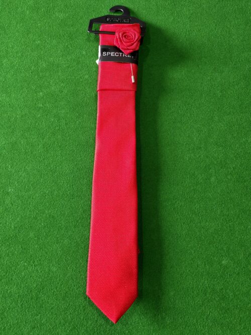SPECTRE PLAIN TIE SET & FLOWER LAPEL PIN SCARLET RED