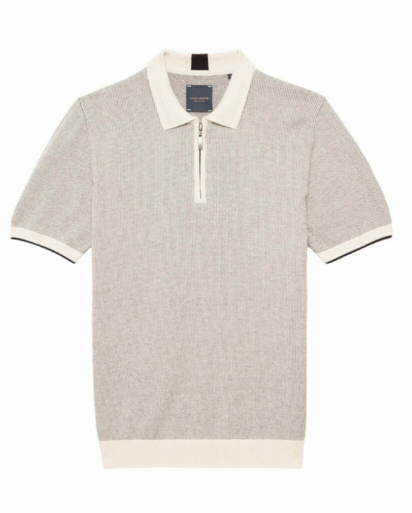 Guide London Knitted Jaquarded Zip Polo