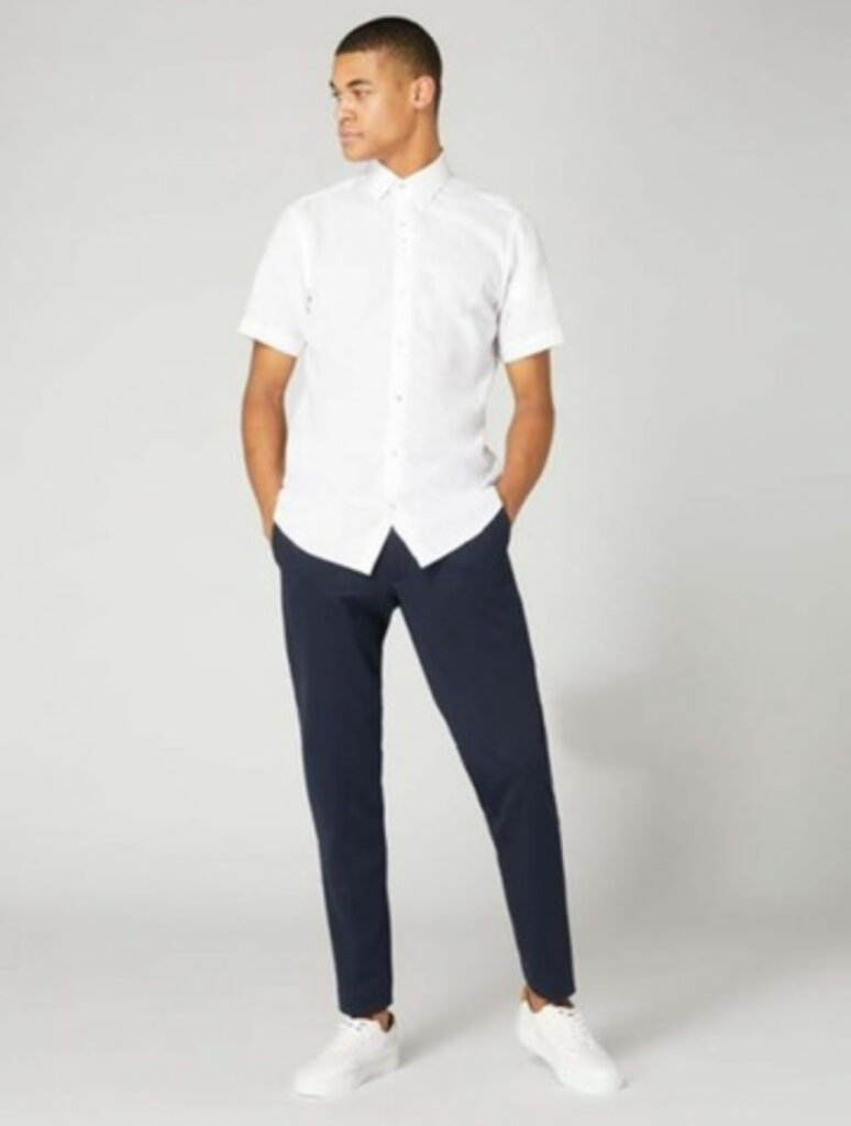 Remus Uomo Ashton Linen Mix Short Sleeve Shirt in White or Sky