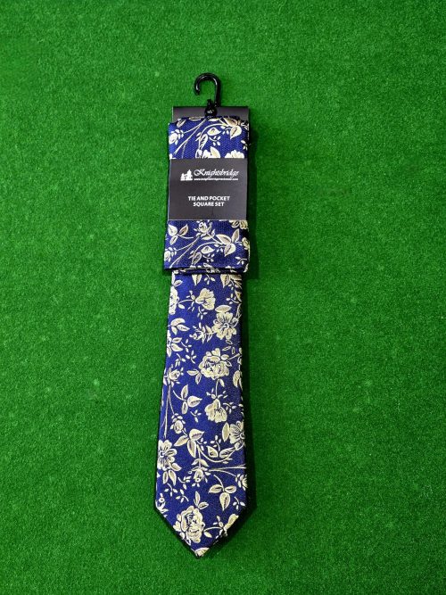 Knightsbridge Navy&Gold Floral Tie & Pocket Square Set