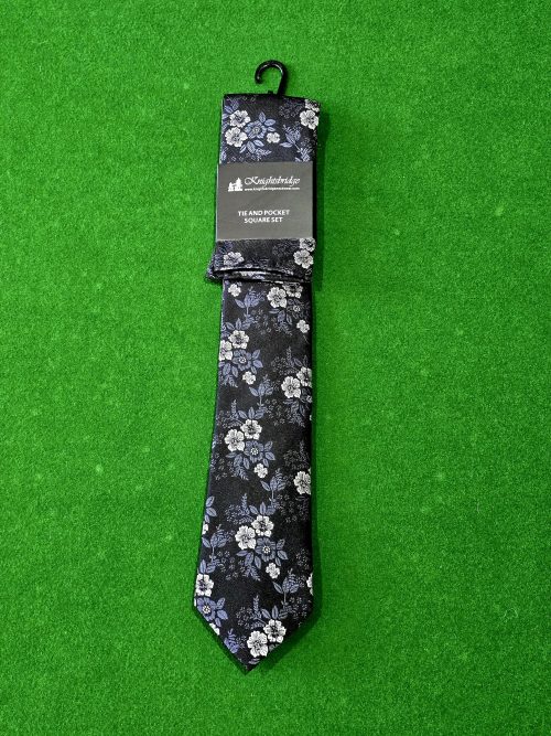 Knightsbridge Black Floral Tie & Pocket Square Set
