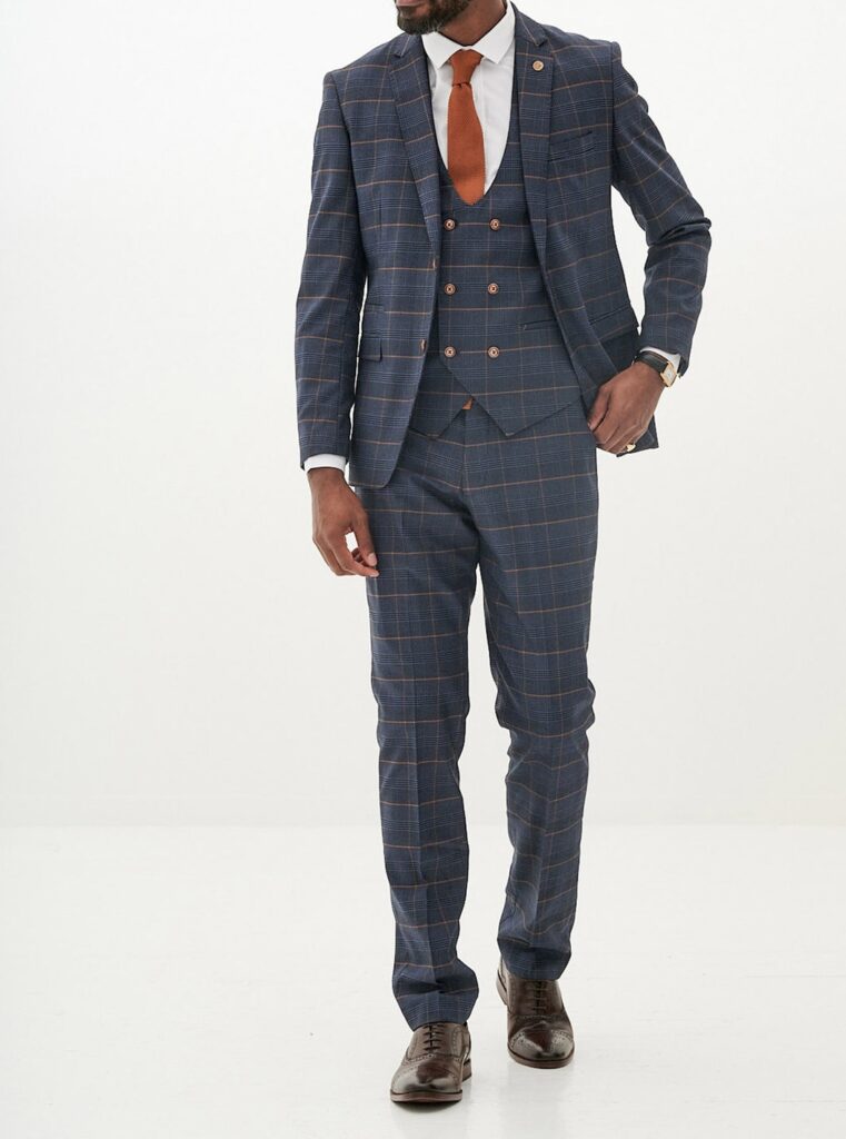 Marc Darcy - Jenson Marine Navy Check Suit with Double Breasted Waistcoat