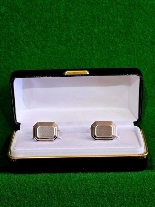 Shiny And Brushed Rectangular Cut Corner Rhodium Plated Cufflink