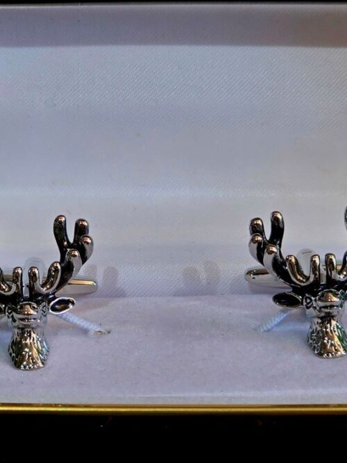 Stags Head Cufflinks Burnished Rhodium Plate
