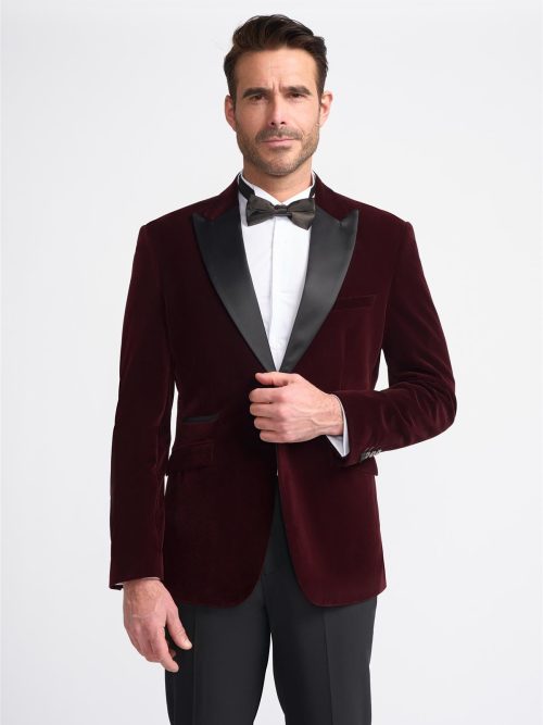 House of Cavani Rosa Velvet Tuxedo Blazer wine