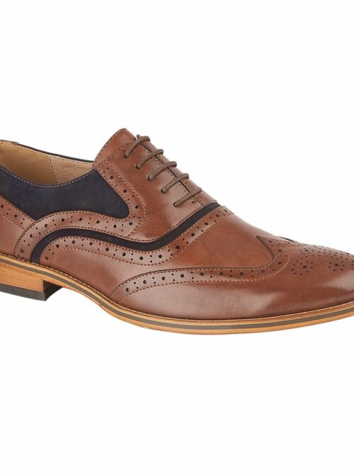 Goor Dark Tan & Navy Trim Men’s Brown Brogue Shoe