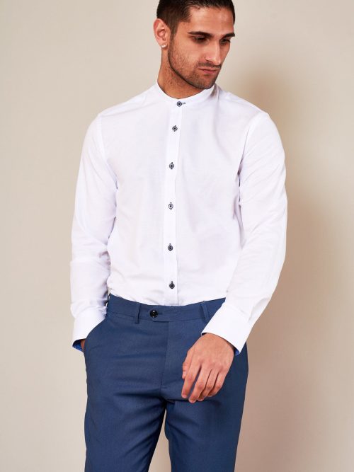 Marc Darcy - Archie White Grandad Collar Shirt
