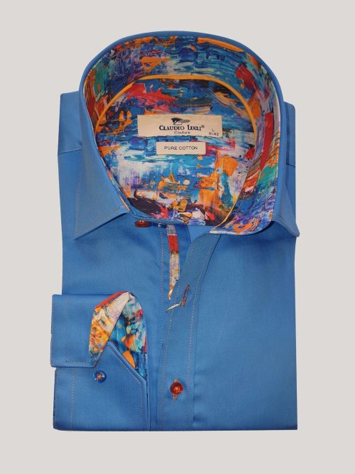Claudio Lugli Blue Painted Inner Long Sleeve Shirt. CP6746