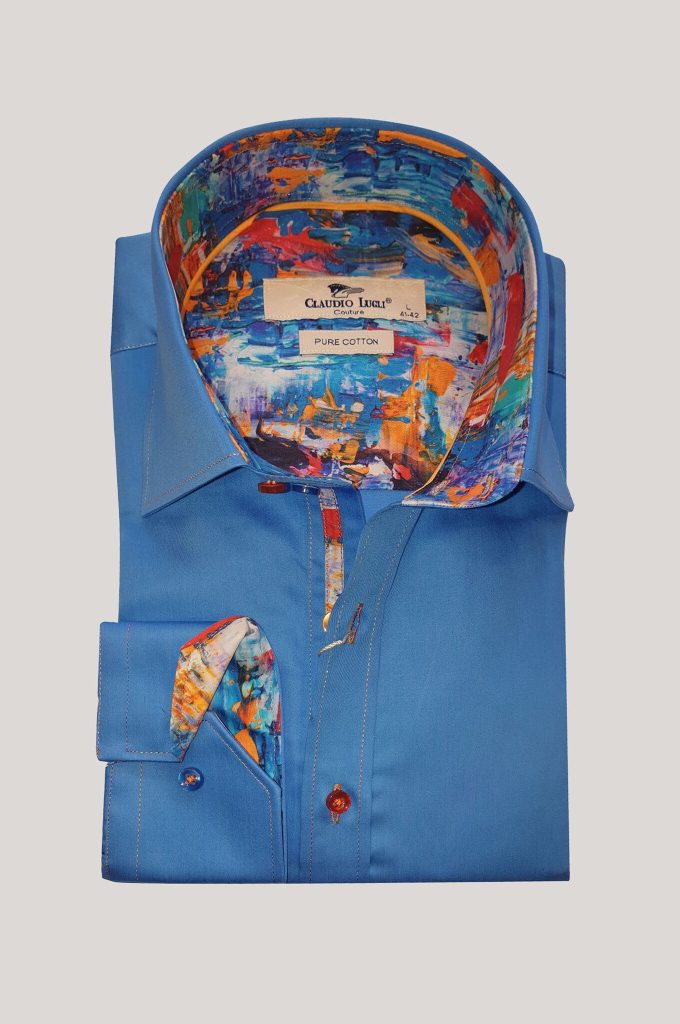 Claudio Lugli Blue Painted Inner Long Sleeve Shirt. CP6746