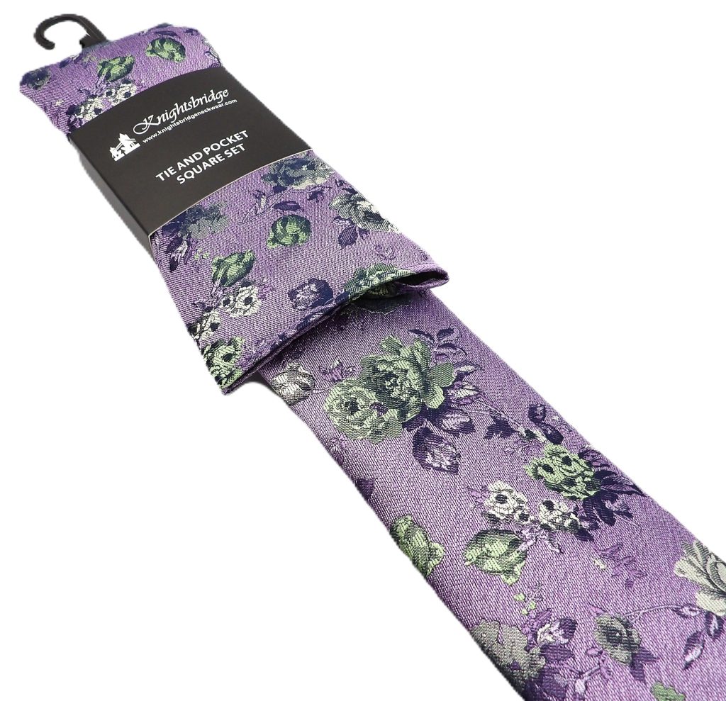 Knightsbridge Lavender & Green Floral Tie & Pocket Square Set