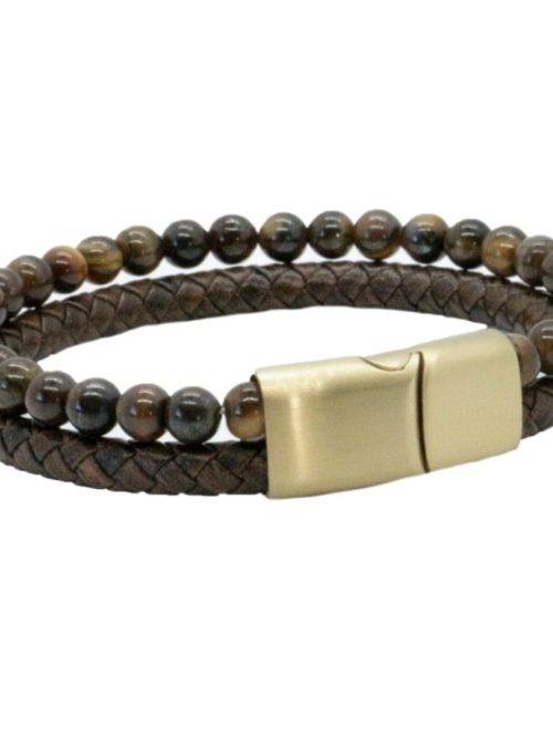 Dalaco Brown Leather Bracelet with Beads and Gold Clasp