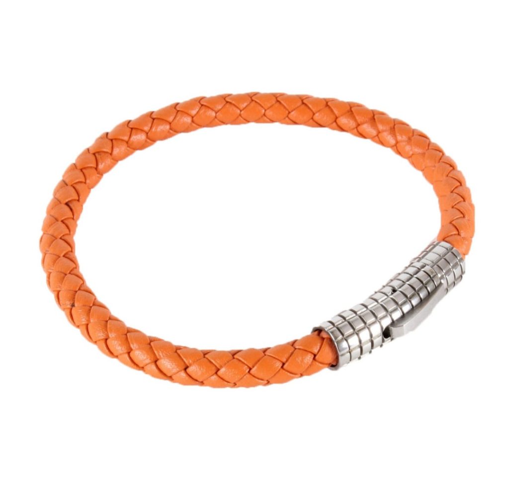 Dalaco Orange Leather Bracelet Ribbed Steel Clasp