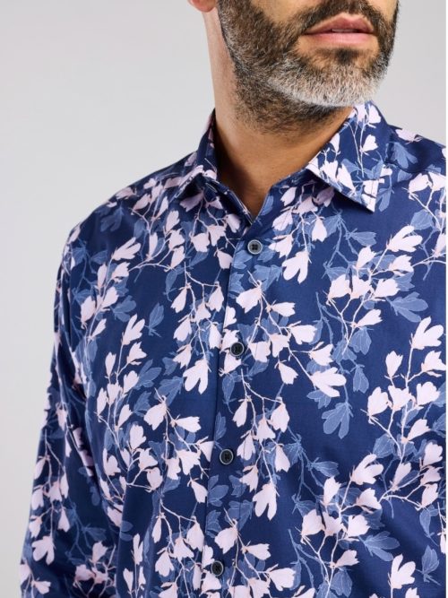 Double Two Navy and Pink Magnolia Print Shirt
