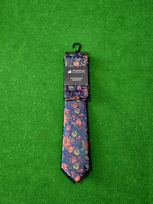 Knightsbridge Green & Orange Floral Tie & Pocket Square Set