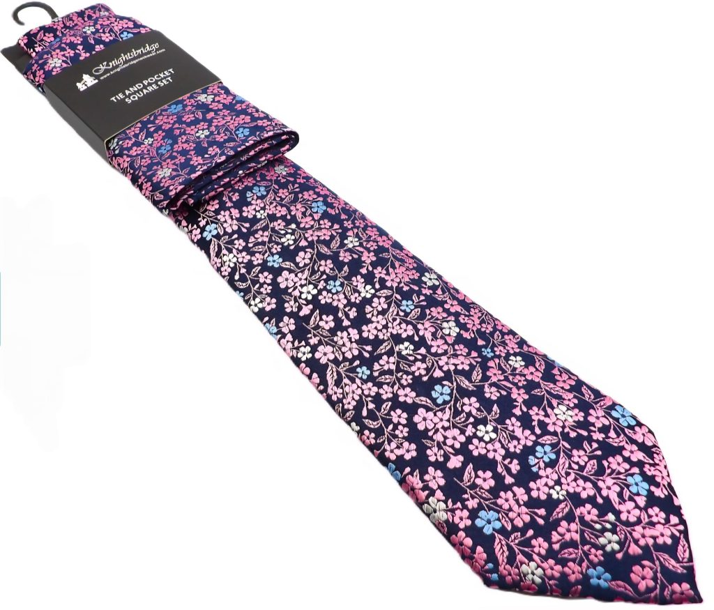 Knightsbridge Pink and Blue Floral Tie & Pocket Square Set