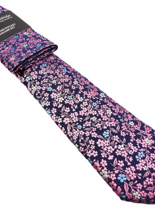 Knightsbridge Pink and Blue Floral Tie & Pocket Square Set