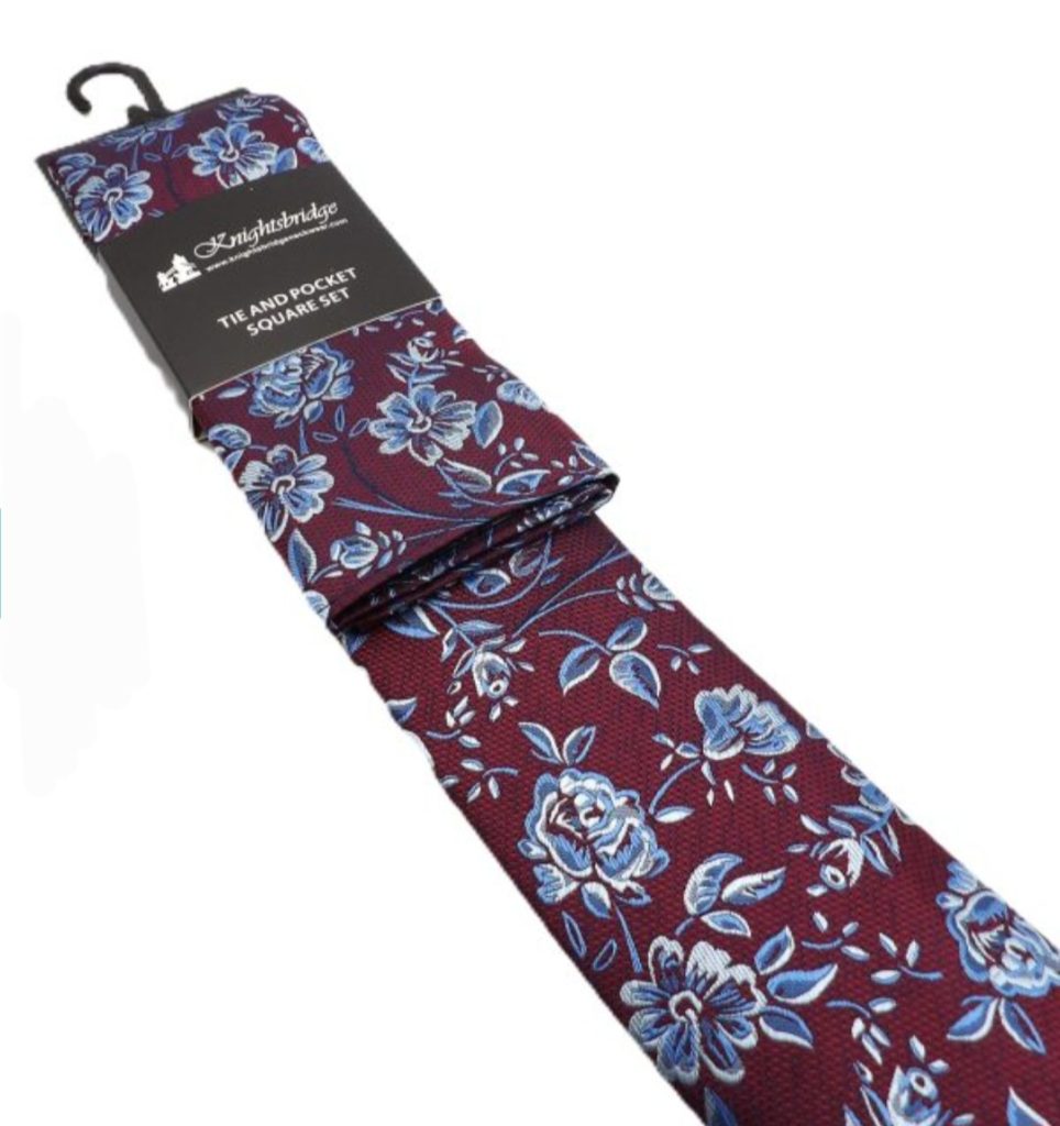 Knightsbridge Burgundy & Sky Floral Tie & Pocket Square Set