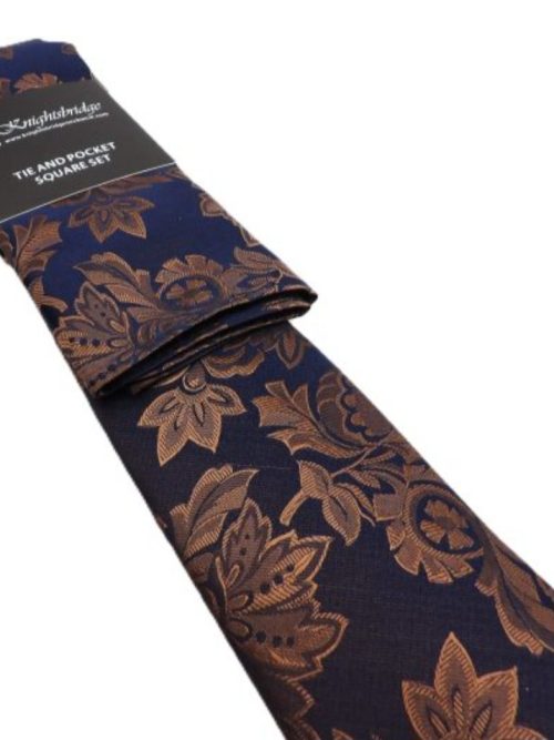 Knightsbridge Tonal Brown Floral Tie & Pocket Square Set