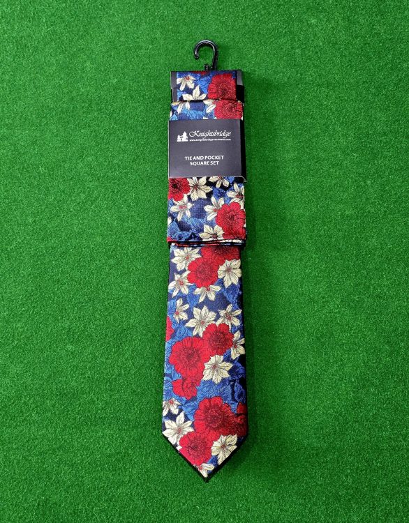 Knightsbridge Red and Blue Floral Tie & Pocket Square Set