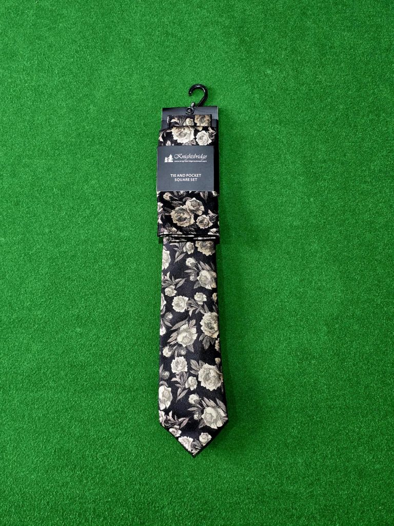 Knightsbridge Black and Beige Floral Tie & Pocket Square Set