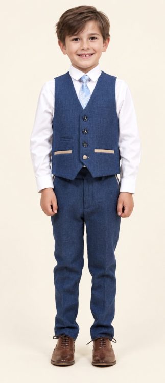 Marc Darcy Dion boys blue herringbone tweed three piece suit